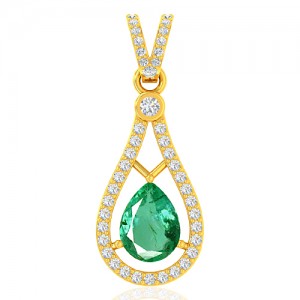 18k Yellow Gold 0.94 cts Untreated Emerald Stone Diamond Designer Fine Jewelry Pendant