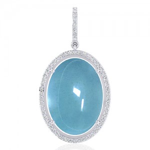 14K White Gold 14.05 cts Aquamarine Gemstone Diamond Designer Fine Jewelry Pendant