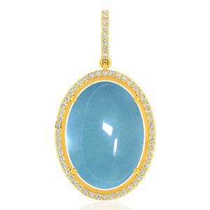 18k Yellow Gold 14.05 cts Aquamarine Gemstone Diamond Designer Fine Jewelry Pendant