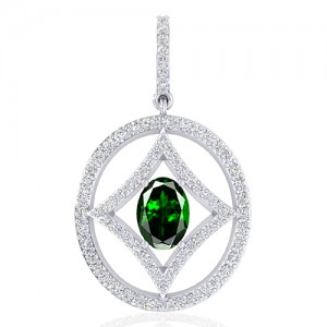 14K White Gold 0.77 cts Oval Cut Tsavorite Gem Diamond Designer Fine Jewelry Pendant