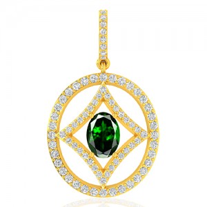 18k Yellow Gold 0.77 cts Oval Cut Tsavorite Gem Diamond Designer Fine Jewelry Pendant