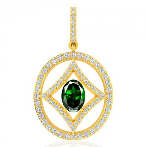 18k Yellow Gold 0.77 cts Oval Cut Tsavorite Gem Diamond Designer Fine Jewelry Pendant