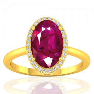 18K Yellow Gold Ruby Gemstone Diamond Women Wedding Designer Fine Jewelry Ring