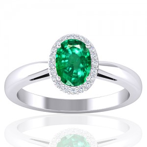 14K White Gold Emerald Gemstone Diamond Women Engagement Designer Fine Jewelry Ring