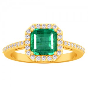 18k Yellow Gold 1.6 cts 7x7 mm Emerald Diamond Women Designer Wedding Ring