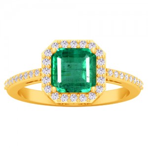 14k Yellow Gold 1.6 cts 7x7 mm Emerald Diamond Women Designer Wedding Ring