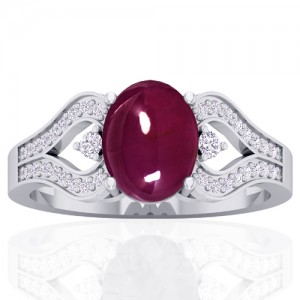 14k White Gold Ruby Unheated Diamond Engagement Women Designer Ring