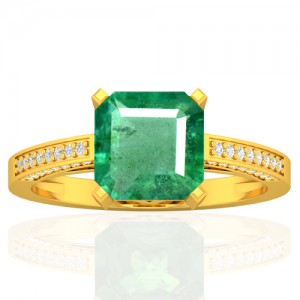 18k Yellow Gold 8 mm Emerald Diamond Vintage Engagement Women Designer Ring
