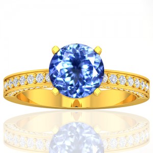 18k Yellow Gold 1.93 cts Round Tanzanite Diamond Wedding Designer Fine Jewelry Ring