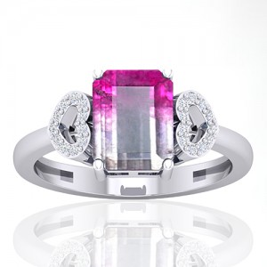 14K White Gold 2.13 cts Tourmaline Stone Diamond Cocktail Designer Fine Jewelry Ring