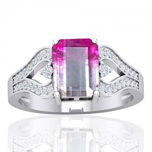 14K White Gold 2.13 cts Tourmaline Stone Diamond Cocktail Engagement Women Jewelry Ring