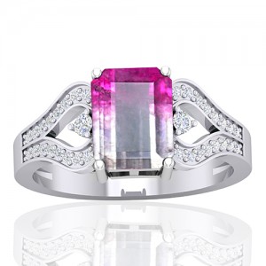 14K White Gold 2.13 cts Tourmaline Stone Diamond Cocktail Engagement Women Jewelry Ring
