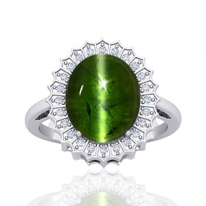 14K White Gold 8.27 cts Tourmaline Gemstone Round Cut Diamond Cocktail Women Wedding Fine Ring