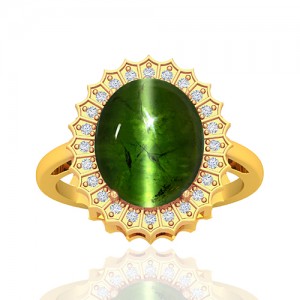 18K Yellow Gold 8.27 cts Tourmaline Gemstone Round Cut Diamond Cocktail Women Wedding Fine Ring