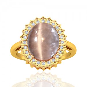 18K Yellow Gold 6.34 cts Tourmaline Stone Round Cut Diamond Cocktail Vintage Engagement Ring