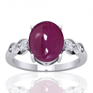 14K White Gold 5.93 cts Ruby Gemstone Diamond Cocktail Vintage Jewelry Ring