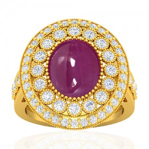 18k Yellow Gold 5.93 cts Ruby Gemstone Diamond Cocktail Vintage Jewelry Ring
