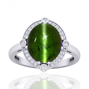 14K White Gold 8.27 cts Tourmaline Gemstone Diamond Engagement Designer Fine Jewelry Ring