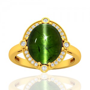 18K Yellow Gold 8.27 cts Tourmaline Gemstone Diamond Engagement Designer Fine Jewelry Ring