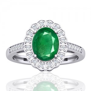 14K White Gold 1.82 cts Emerald Stone Diamond Wedding Designer Fine Jewelry Ring