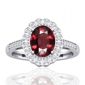 14K White Gold 2.15 cts Rhodolite Garnet Gemstone Diamond Cocktail Designer Fine Jewelry Ring