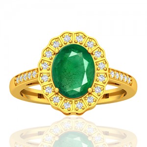 18K Yellow Gold 1.82 cts Emerald Stone Diamond Wedding Designer Fine Jewelry Ring