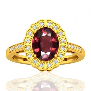 18K Yellow Gold 2.15 cts Rhodolite Garnet Gemstone Diamond Cocktail Designer Fine Jewelry Ring