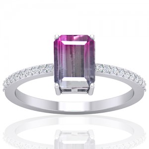 14K White Gold 1.52 cts Tourmaline Stone Diamond Cocktail Engagement Women Designer Fine Jewelry Ring