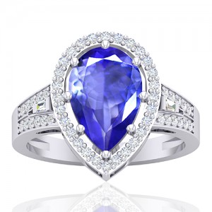14K White Gold 2.6 cts Tanzanite Gemstone Diamond Cocktail Engagement Women Ring