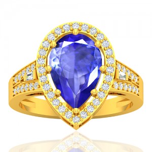 18K Yellow Gold 2.6 cts Tanzanite Gemstone Diamond Cocktail Engagement Women Ring