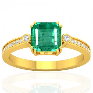 18k Yellow Gold 1.6 cts Emerald Gemstone Diamond Cocktail Vintage Engagement Ring