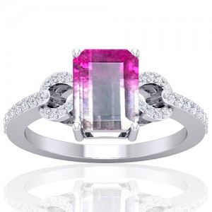 14K White Gold 2.13 cts Tourmaline Gemstone Diamond Engagement Designer Fine Jewelry Ring