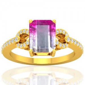 18K Yellow Gold 2.13 cts Tourmaline Gemstone Diamond Engagement Designer Fine Jewelry Ring