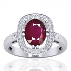 14K White Gold 2.08 cts Ruby Gemstone Diamond Women Wedding Designer Jewelry Ring
