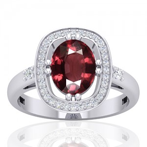 14K White Gold 2.15 cts Rhodolite Garnet stone Diamond Engagement Women Jewelry Ring