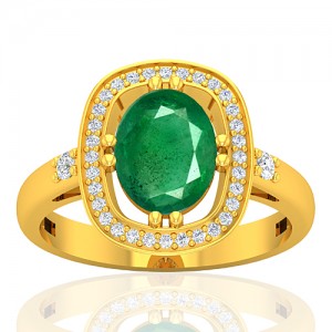 18K Yellow Gold 1.82 cts Emerald Gemstone Diamond Designer Fine Jewelry Ring