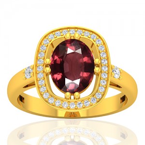 18K Yellow Gold 2.15 cts Rhodolite Garnet stone Diamond Engagement Women Jewelry Ring