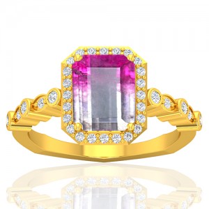 18K Yellow Gold 2.13 cts 9 x 7 mm Tourmaline Gemstone Diamond Women Wedding Ring