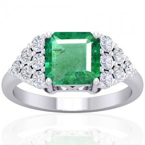 14k White Gold 2.29 cts Emerald Stone Diamond Vintage Engagement Designer Fine Ring