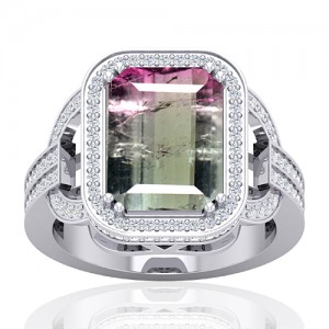 14K White Gold 5.03 cts Tourmaline Stone Diamond Wedding Designer Fine Jewelry Ring