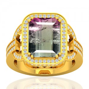 18K Yellow Gold 5.03 cts Tourmaline Stone Diamond Wedding Designer Fine Jewelry Ring