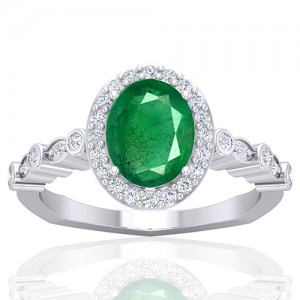 14K White Gold 1.82 cts Emerald Gemstone Diamond Designer Fine Jewelry Ring