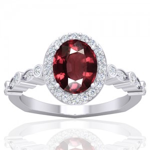 14K White Gold 2.15 cts Rhodolite Garnet Gemstone Diamond Women Designer Fine Jewelry Ring