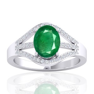 14K White Gold 1.82 cts Emerald Stone Diamond Cocktail Vintage Engagement Ring