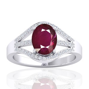 14K White Gold 2.08 cts Ruby Stone Diamond Cocktail Vintage Fine Jewelry Ring