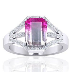 14K White Gold 2.13 cts Tourmaline Stone Diamond Cocktail Vintage Engagement Women Ring