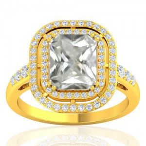 18K Yellow Gold 3.42 cts White Sapphire Gemstone Diamond Cocktail Vintage Engagement Ring