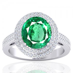 14K White Gold 4.22 cts Emerald Gemstone Diamond Engagement Women Designer Fine Jewelry Ring