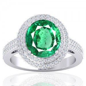 14K White Gold 4.22 cts Emerald Gemstone Diamond Engagement Women Designer Fine Jewelry Ring