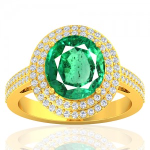 18K Yellow Gold 4.22 cts Emerald Gemstone Diamond Engagement Women Designer Fine Jewelry Ring